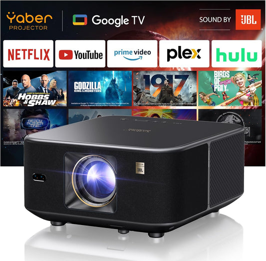 Yaber K3 Projector 1600 ANSI Smart Projector with Google TV, 30W Speaker Sound by JBL, Dolby Audio, Home/Outdoor Movie Projector with Wifi6 and Bluetooth, Auto Screen Adapation,Netflix 7000+App