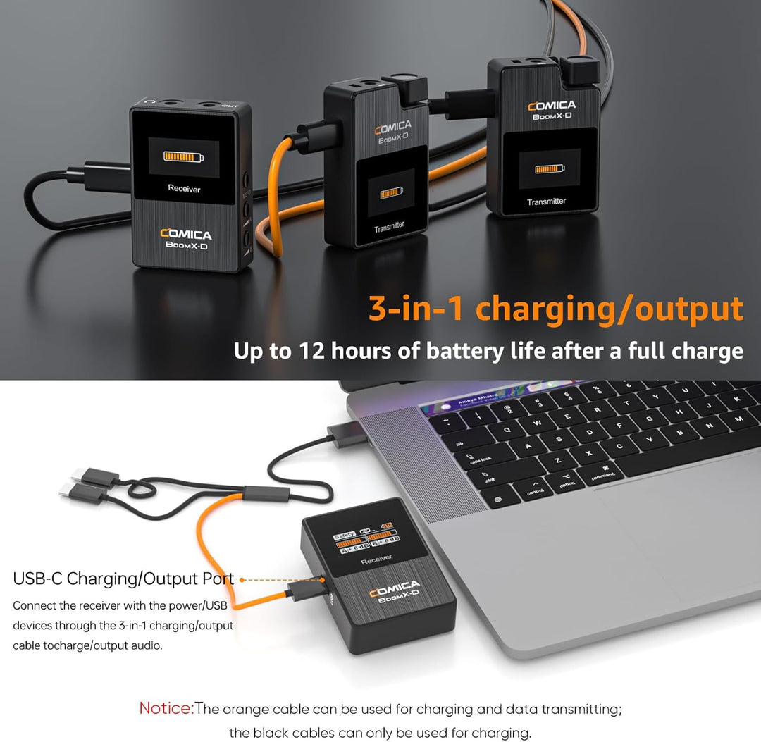 COMICA Boomx-D2 Wireless Lavalier Microphone, 2.4G Dual Lapel Mic with 2 Transmitters, Noise Cancellation, 656Ft Range, Compatible with Iphone, Android, Camera, for Youtube Video Recording Streaming