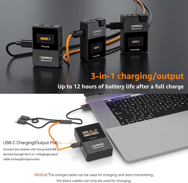 COMICA Boomx-D2 Wireless Lavalier Microphone, 2.4G Dual Lapel Mic with 2 Transmitters, Noise Cancellation, 656Ft Range, Compatible with Iphone, Android, Camera, for Youtube Video Recording Streaming