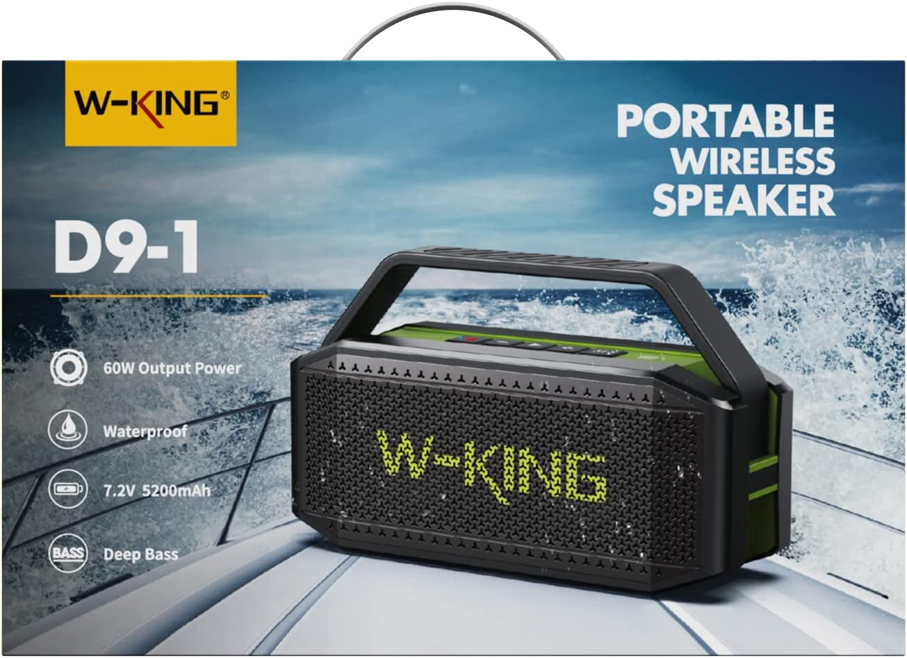 W-KING Bluetooth Speaker- 100W Peak 60W RMS Deep Bass, IPX6 Portable Waterproof Loud Bluetooth Speakers Wireless with Subwoofer, 40H/Power Bank/Tf/Aux/Eq, Party Boombox Outdoor Large Bluetooth Speaker