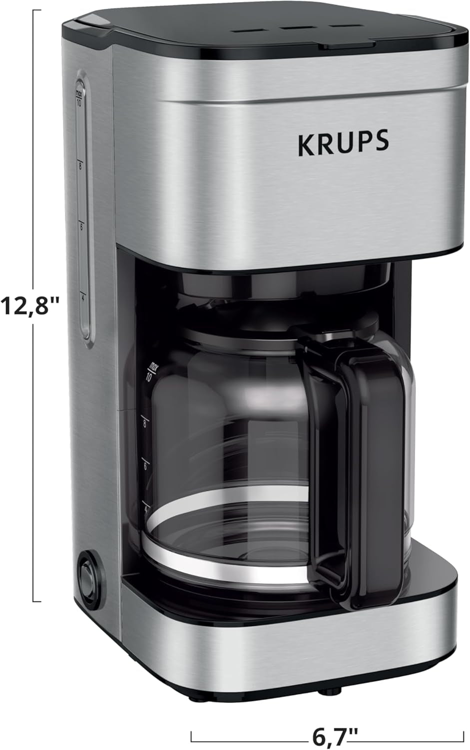 KRUPS Coffee Maker 10 Cups Simply Brew Stainless Steel Drip Coffee Maker, 900 Watts Coffee Filter, Drip Free, Dishwasher Safe Pot Silver and Black