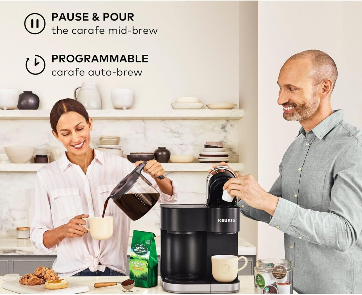 Keurig K-Duo Single Serve K-Cup Pod & Carafe Coffee Maker, with Multiple Brew Sizes, 60Oz Removable Reservoir, Programmable Auto Brew Carafe, (Gen 1), Black