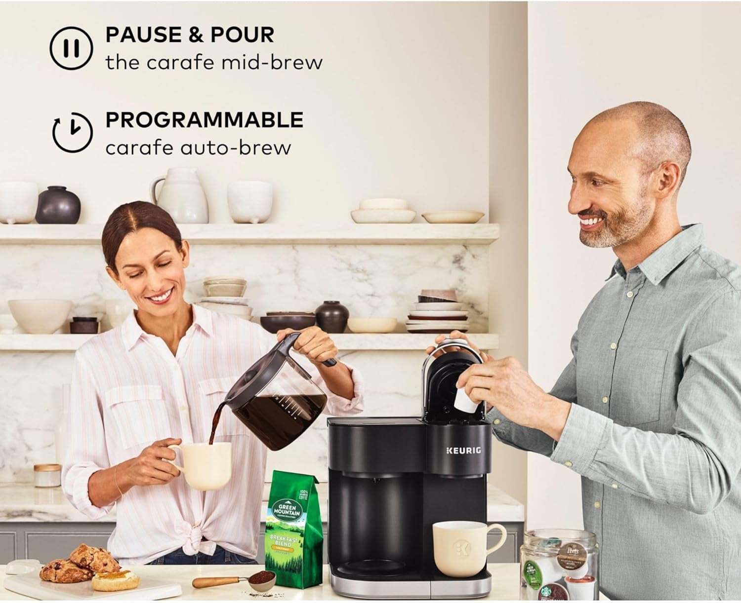 Keurig K-Duo Single Serve K-Cup Pod & Carafe Coffee Maker, with Multiple Brew Sizes, 60Oz Removable Reservoir, Programmable Auto Brew Carafe, (Gen 1), Black