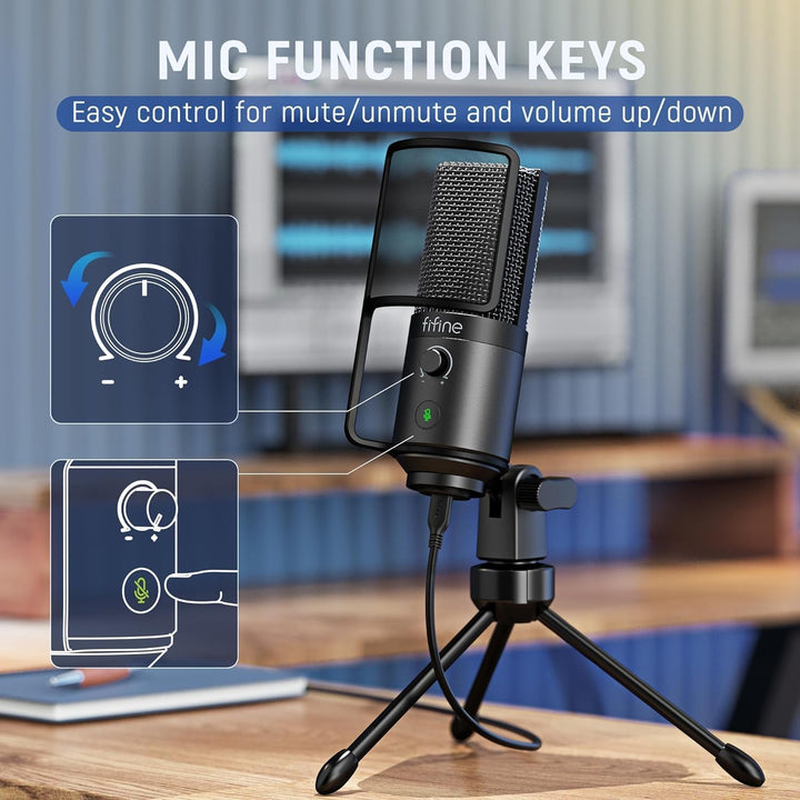 FIFINE Podcast Recording Microphone, PC USB Condenser Microphone for Streaming Vocal Music, Computer Desktop Mic with Mute Button for Windows/Mac OS-K669PRO1