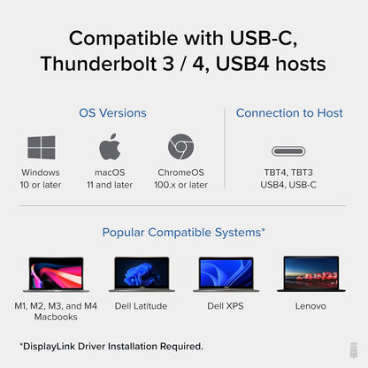 Plugable 4K USB C Docking Station Triple Monitor with 100W Power Delivery | USB C Dock for Windows and Mac, Thunderbolt 3/4 | Driver Required | 3X HDMI and 3X Displayport (UD-ULTC4K)