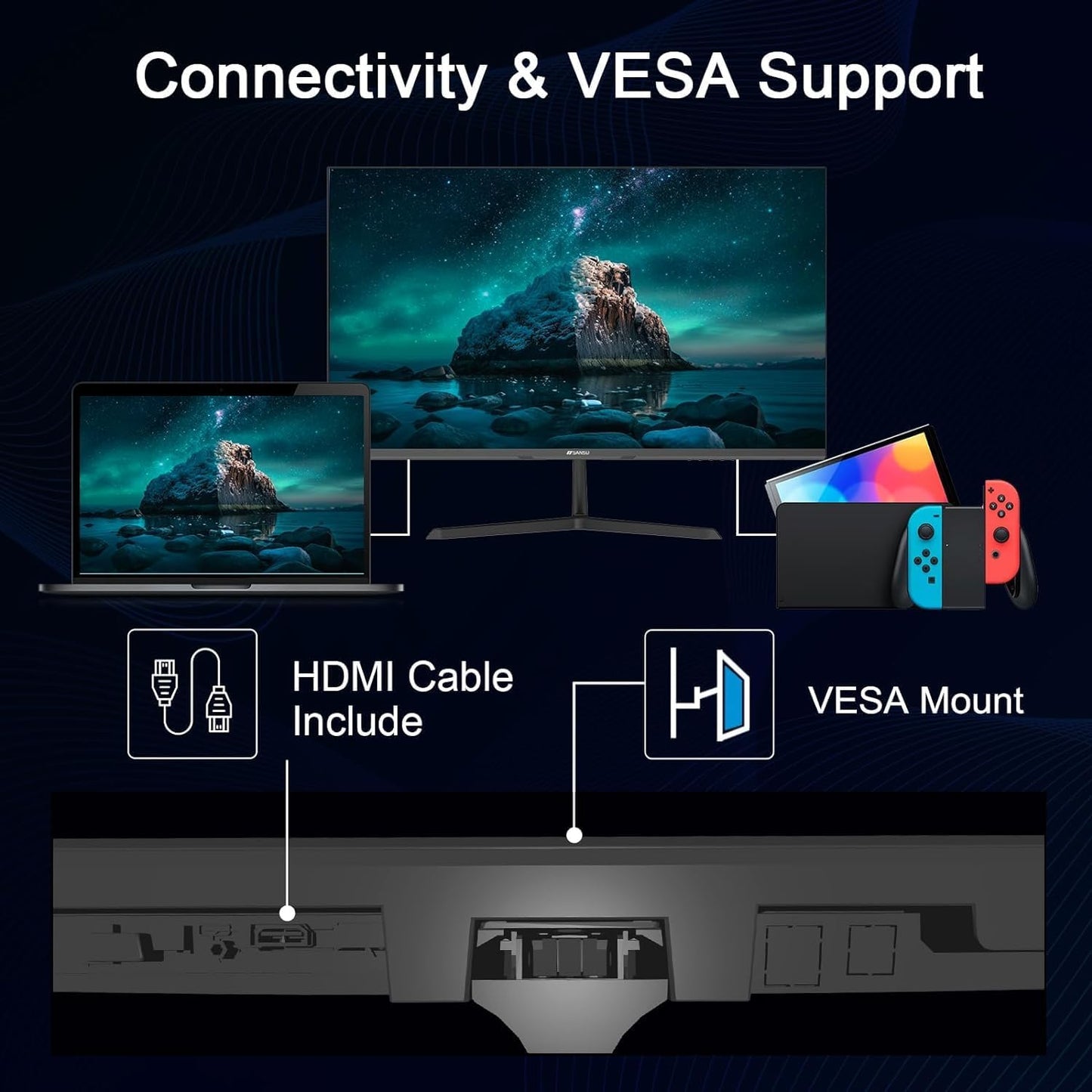 SANSUI Monitor 27 Inch IPS 100Hz Computer Monitor, Built-In Speakers FHD 1080P HDR Adaptive Sync Tilt Adjustable Frameless VESA Compatible for Office and Home(Es-27X3L)