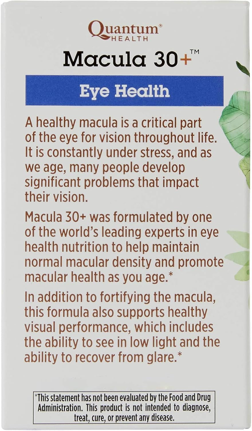 Quantum Health Macula 30+ Eye Health Supplement|Promotes Macular and Retinal Health as You Age|Formulated with Lutein, Zeaxanthin, Omega-3, and Vitamins C & E|60 Softgels, 30 Day Supply