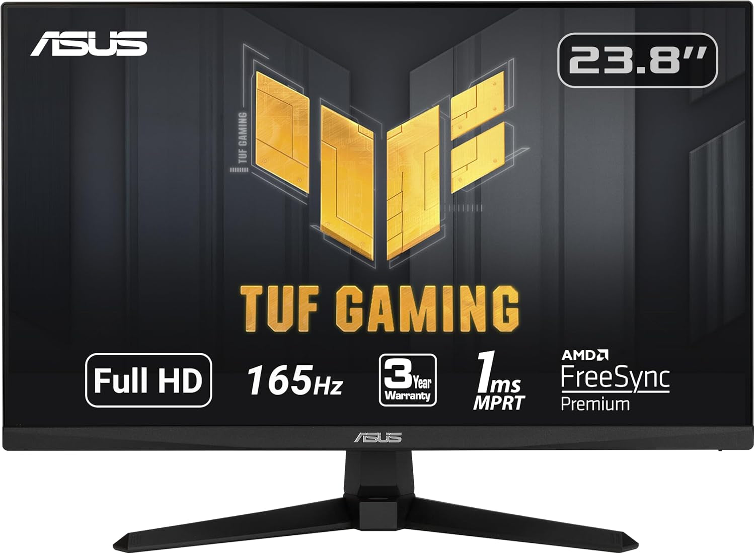 ASUS TUF Gaming 23.8” 1080P Monitor (VG247Q1A) - Full HD, 165Hz (Supports 144Hz), 1Ms, Extreme Low Motion Blur, Adaptive-Sync, Freesync Premium, Shadow Boost, Speakers, Eye Care, HDMI, Displayport