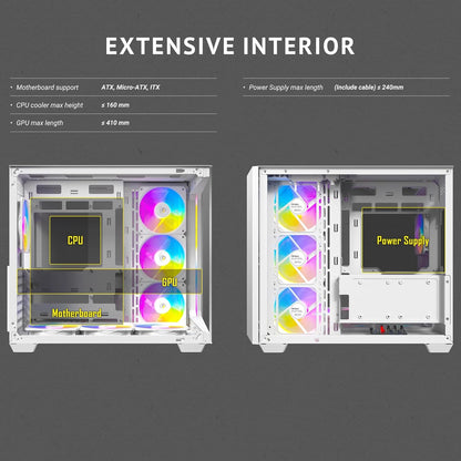 Antec C5 ARGB White, 7 X 120Mm ARGB PWM Fans Included, up to 10 Fans Simultaneously, Type-C 3.2 Gen 2 Port, Seamless Tempered Glass Front & Side Panels, 360Mm Radiator Support, Mid-Tower ATX PC Case