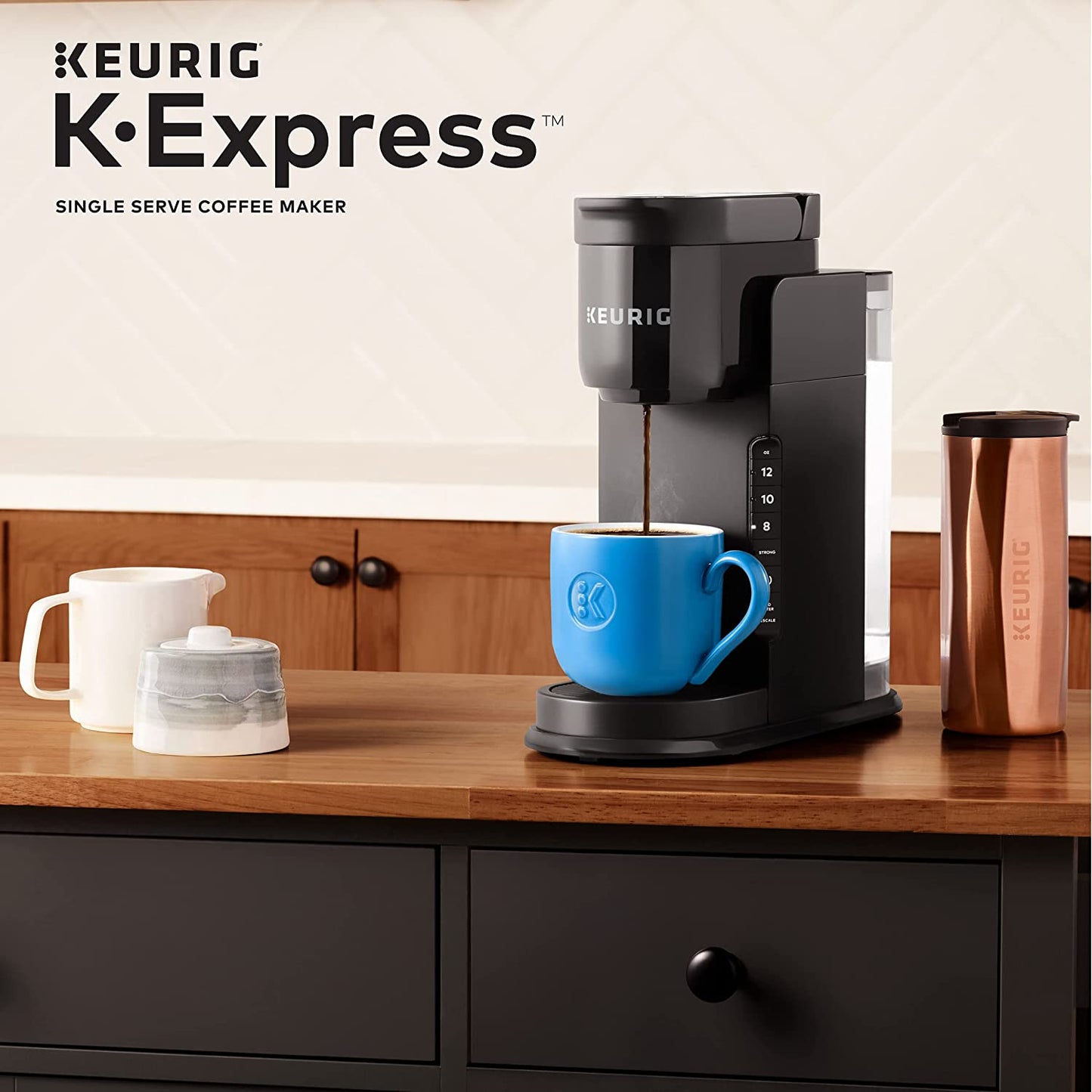 Keurig K-Express Single Serve K-Cup Pod Coffee Maker, 3 Brew Sizes, Strong Button Feature, 42Oz Removable Reservoir, Black