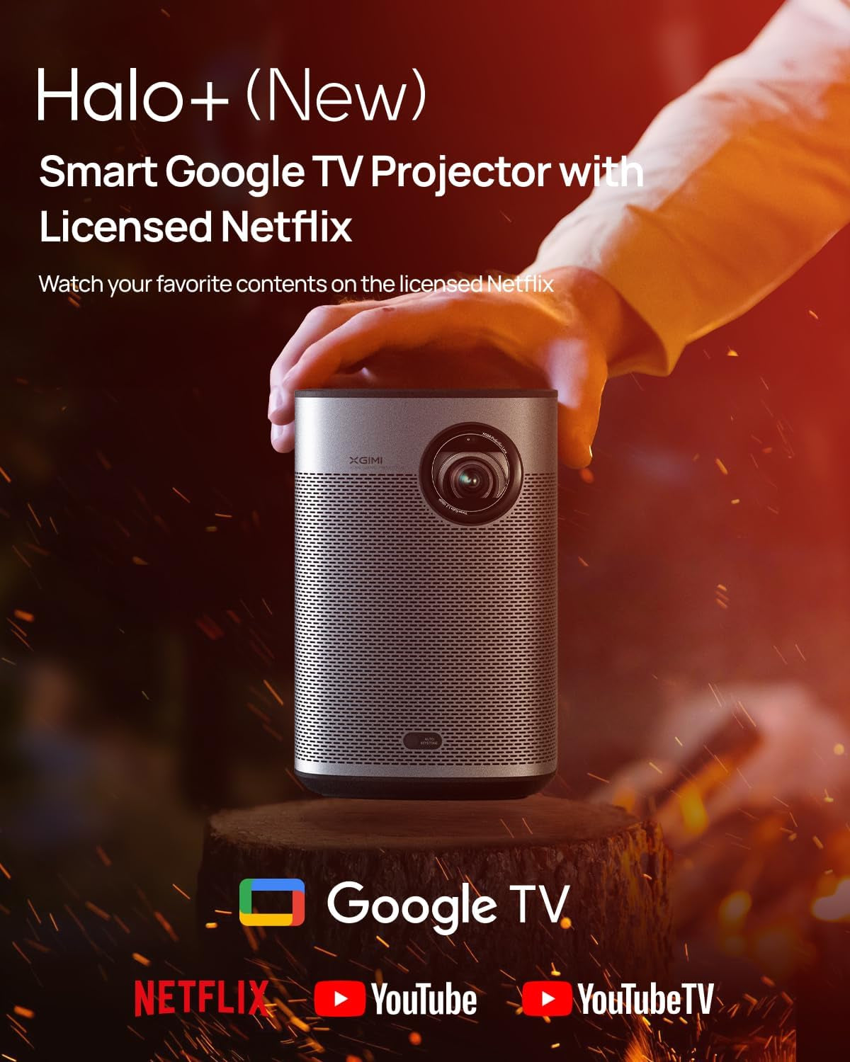 XGIMI Halo+ GTV 2024 NEW Portable Projector, Google TV with Licensed Netflix, 700 ISO Lumens, 2 X 5W Harman Kardon Speakers, Auto Focus, ISA, Wi-Fi, Built-In Battery with 2.5 Hours Playtime