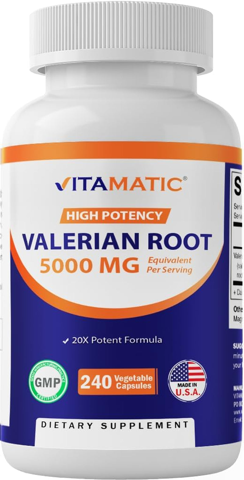 Vitamatic 2 Packs Valerian Root 5000 Mg Equivalent per Capsule - 20X Concentrated Extract from 20:1 250Mg - 240 Capsules