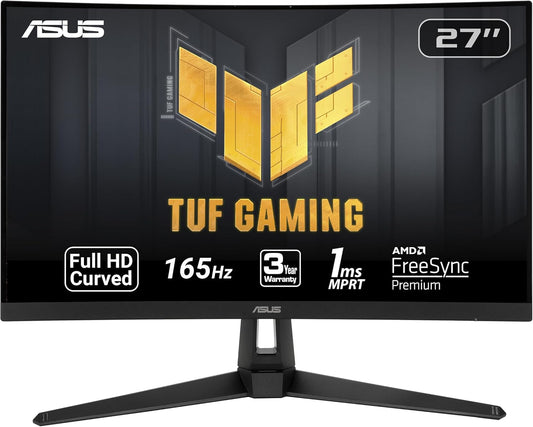 ASUS TUF Gaming VG27VH1B 27” Curved Monitor, 1080P Full HD, 165Hz (Supports 144Hz), Extreme Low Motion Blur, Adaptive-Sync, Freesync Premium, 1Ms, Eye Care, HDMI D-Sub, BLACK