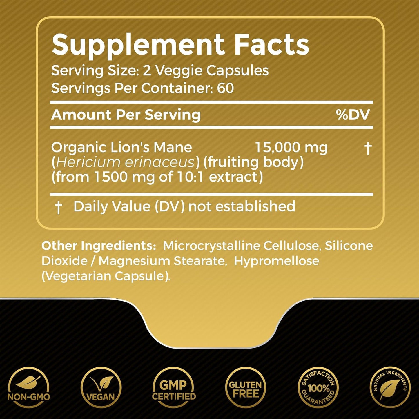 Lions Mane Supplement Capsules - 120 Count - Mushroom Supplement, Brain Supplements for Memory and Focus, Lion'S Mane Mushroom Capsules Organic - Cognitive and Immune Support, Focus Supplement