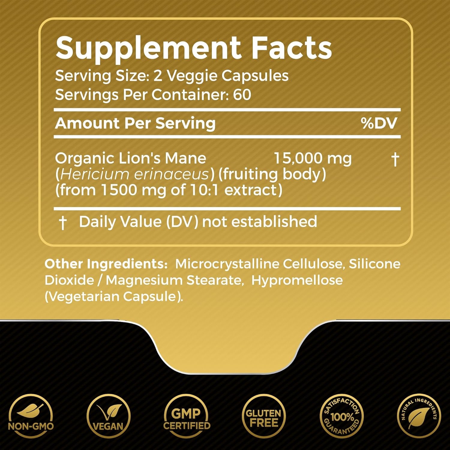 Lions Mane Supplement Capsules - 120 Count - Mushroom Supplement, Brain Supplements for Memory and Focus, Lion'S Mane Mushroom Capsules Organic - Cognitive and Immune Support, Focus Supplement