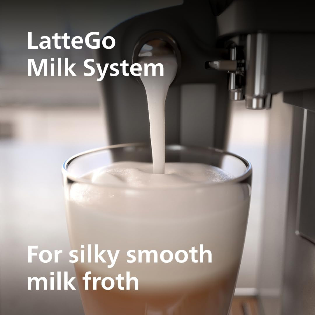 PHILIPS 3200 Series Fully Automatic Coffee Machine - 5 Delicious Coffees, Lattego Milk System, Durable Ceramic Grinders, Intuitive Touch Display, Glossy Black (EP3241/54)