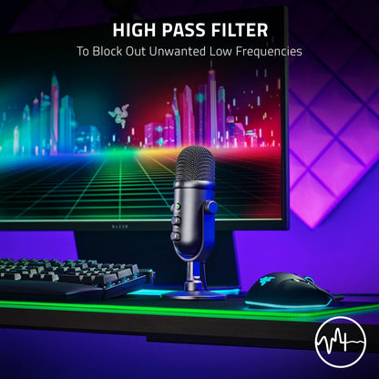 Razer Seiren V2 Pro USB Microphone for Streaming, Gaming, Recording, Podcasting on PC, Twitch, Youtube: High Pass Filter - Mic Monitoring and Gain Control - Built-In Shock Absorber and Mic Windsock