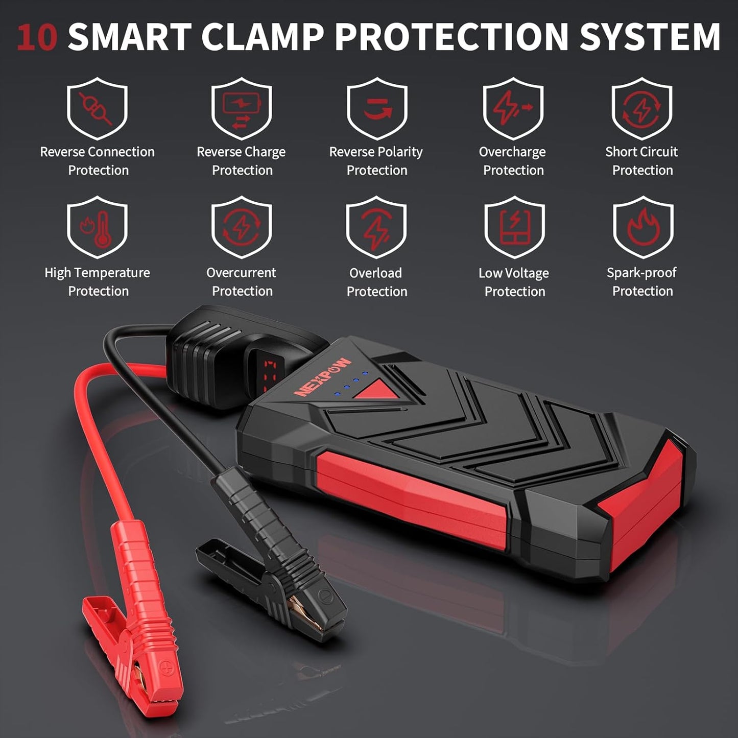 NEXPOW Portable Jump Starter,12V Car Battery Jump Starter Power Pack with USB Quick Charge (Up to 7L Gas or 5.5L Diesel Engine) Battery Booster with Built-In LED Light