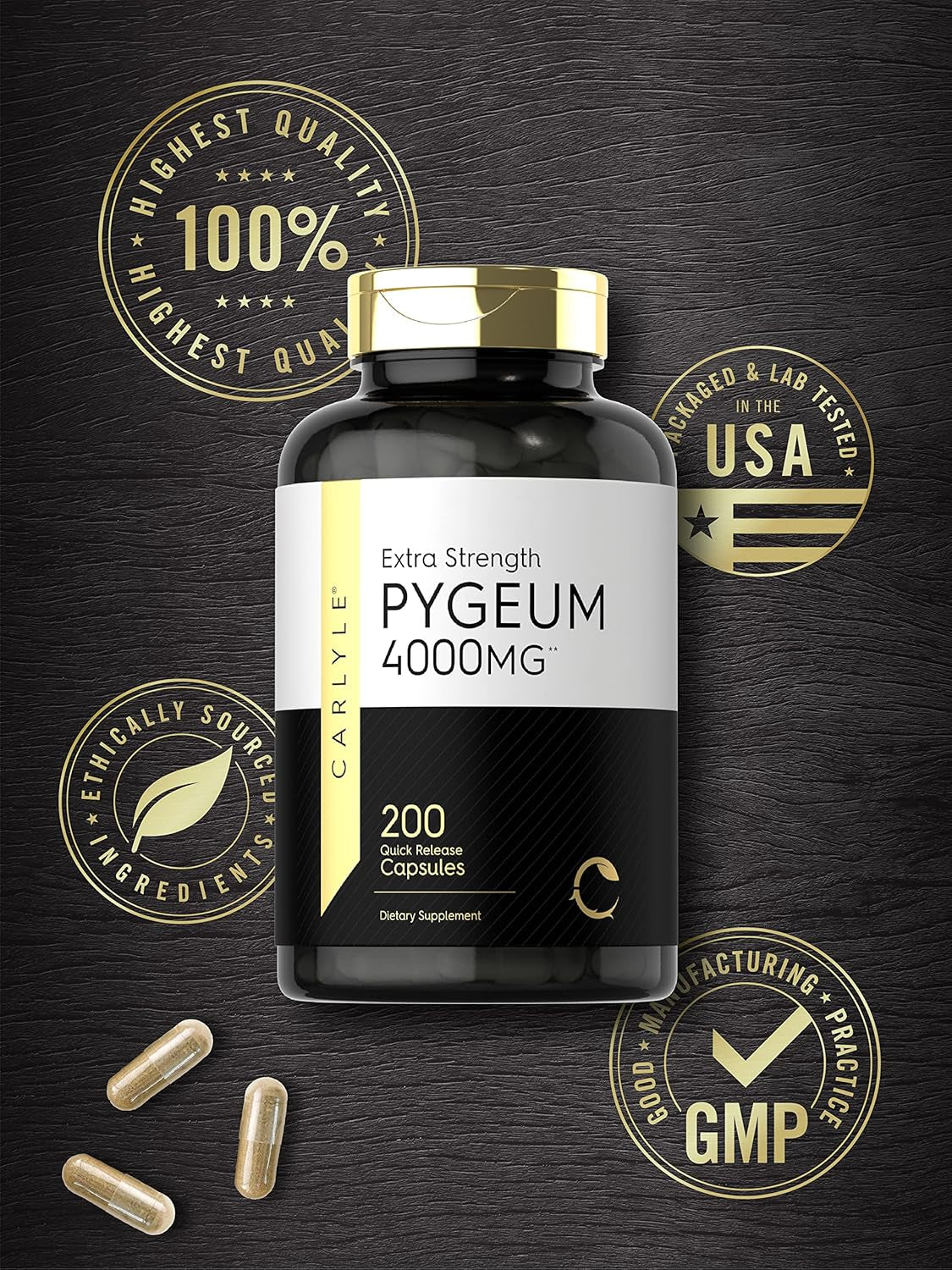 Carlyle Pygeum Africanum Bark Extract 4000Mg | 200 Capsules | Extra Strength Supplement | Non-Gmo, Gluten Free