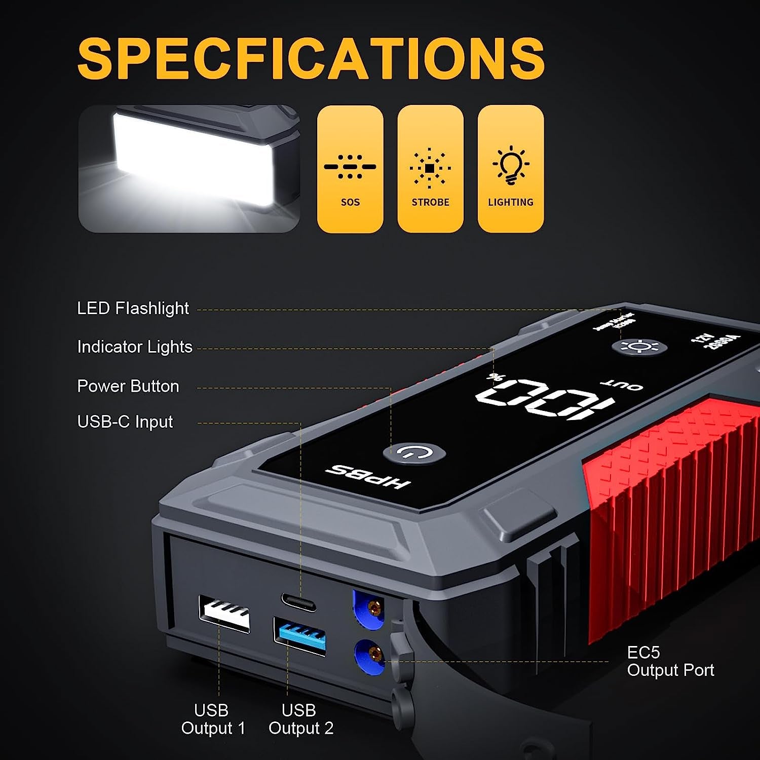 Jump Starter - 2000A Jump Starter Battery Pack for up to 8L Gas and 6.5L Diesel Engines, 12V Portable Car Battery Jump Starter Box with 3.0" LCD Display (Red)