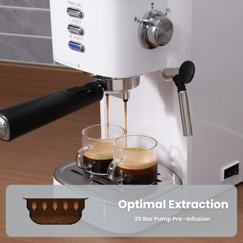 Gevi Espresso Machine 20 Bar High Pressure,Compact Espresso Maker with Milk Frother Steam Wand,Cappuccino,Latte Maker with Adjustable Shot Volume for Home,Gift for Coffee Lover