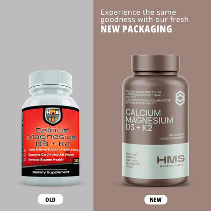 Calcium, Magnesium, Vitamins D3 and K2-120 Vegan Capsules, 60 Day Supply - Immune System Health, Strong Bones & Teeth - Non-Gmo, Soy Free, & Dairy Free