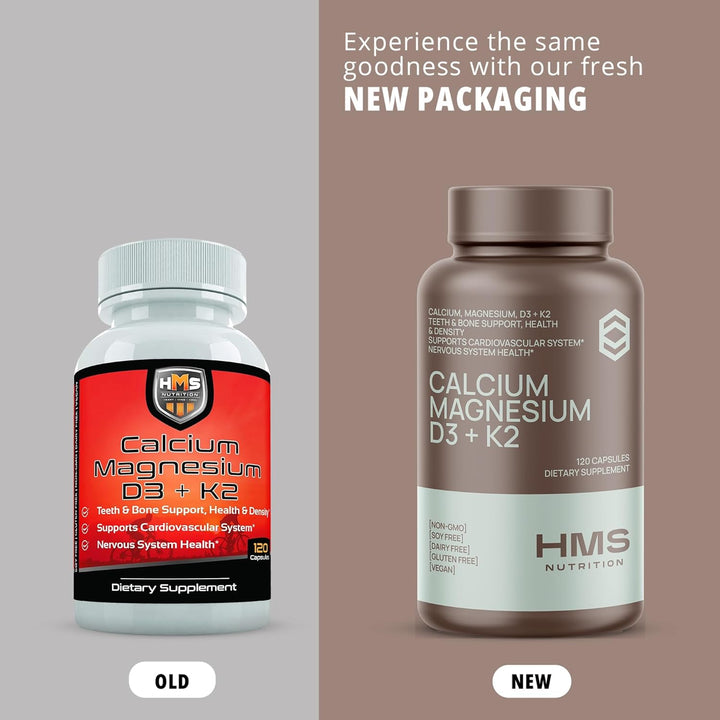 Calcium, Magnesium, Vitamins D3 and K2-120 Vegan Capsules, 60 Day Supply - Immune System Health, Strong Bones & Teeth - Non-Gmo, Soy Free, & Dairy Free