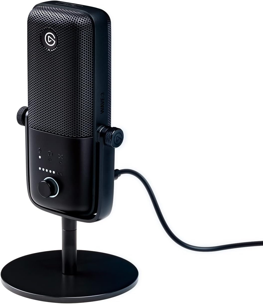 Elgato Wave:3 - Premium Studio Quality USB Condenser Microphone for Streaming, Podcast, Gaming and Home Office, Free Mixer Software, Sound Effect Plugins, Anti-Distortion, Plug ’N Play, for Mac, PC