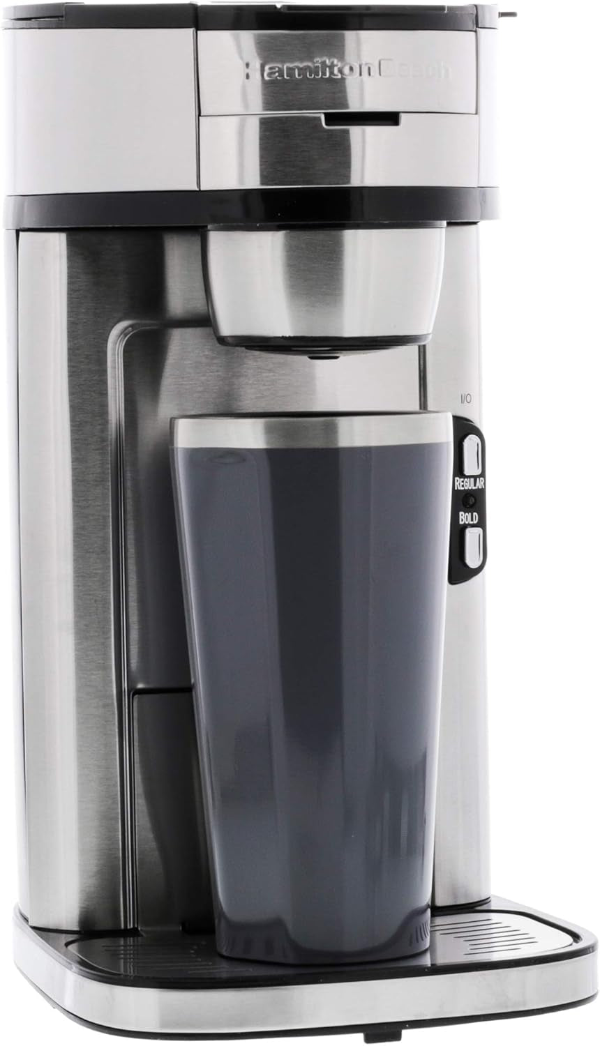 Hamilton Beach the Scoop Single Serve Coffee Maker & Fast Grounds Brewer, Brews in Minutes, 8-14Oz. Cups, Stainless Steel