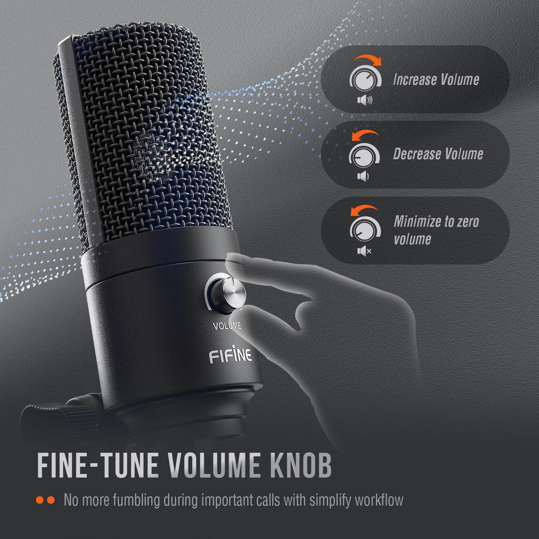 FIFINE USB Microphone, Metal Condenser Recording Microphone for MAC OS, Windows, Cardioid Laptop Mic for Recording Vocals, Voice Overs, Streaming, Meeting and Youtube Videos-K669B