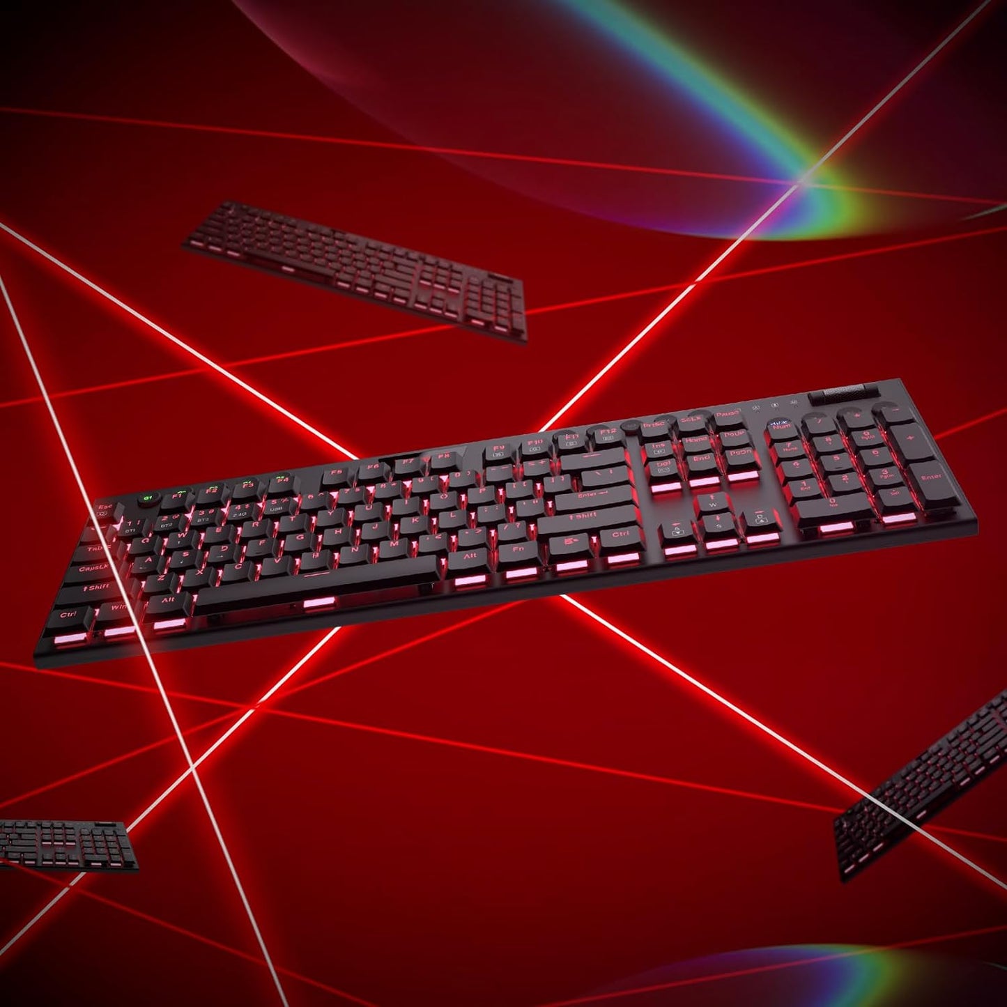 Redragon K618 PRO 3-Mode Wireless RGB Mechanical Keyboard, Bt/2.4Ghz/Wired Low Profile Win/Mac Gaming Keyboard W/Ultra-Thin Design, Dedicated Media Control & Linear Red Switch