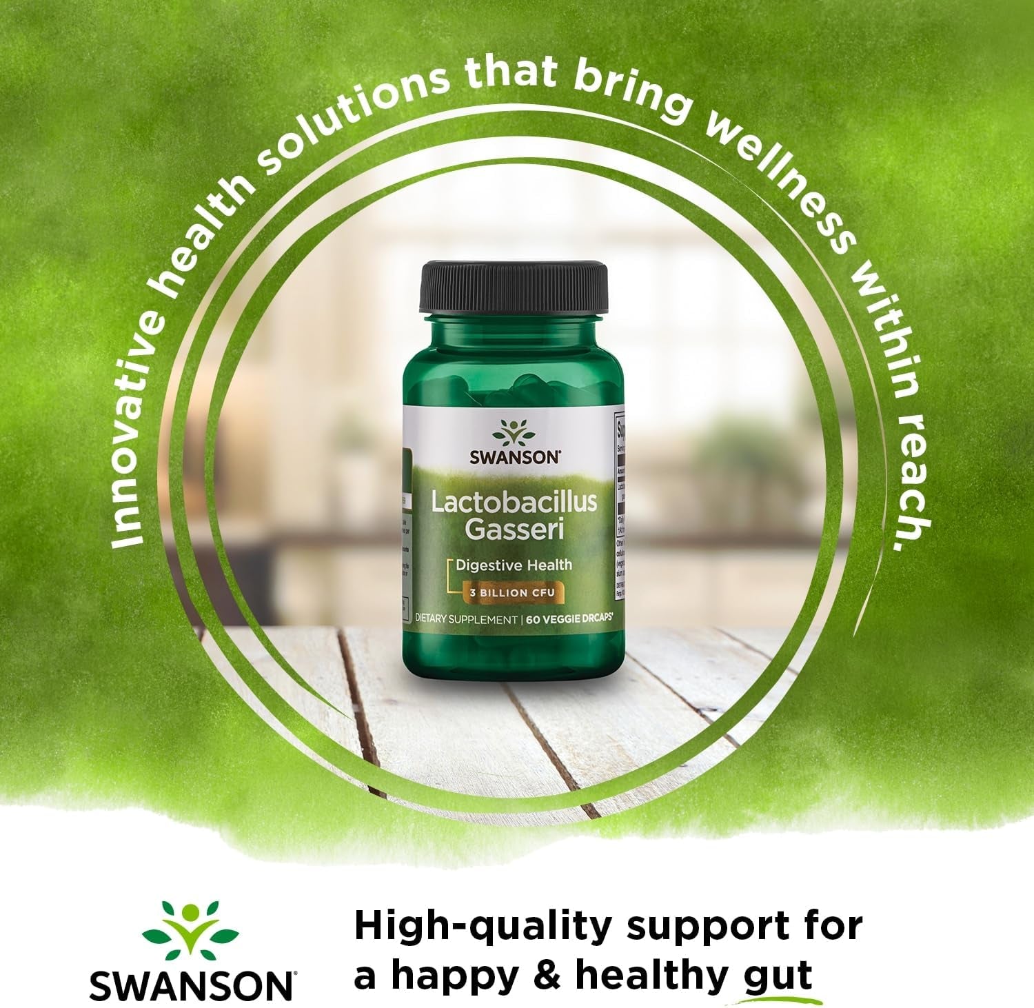 Swanson Lactobacillus Gasseri - Probiotic Supplement Supporting Digestive Health with 3 Billion CFU - Design-Release Satiety & Fat Metabolism Support - (60 Veggie Capsules)