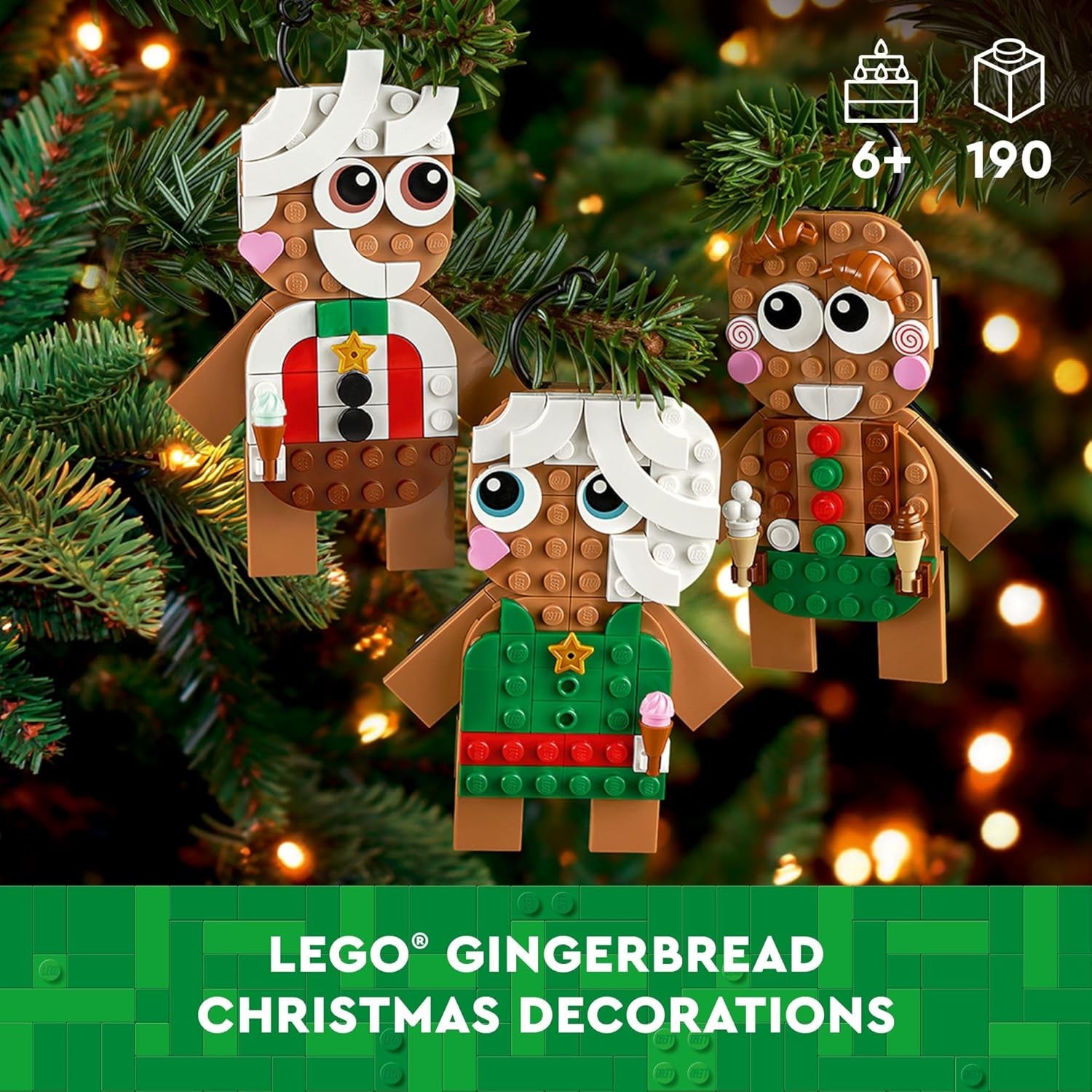 LEGO Gingerbread Ornaments - Christmas Tree Ornaments Building Set for Kids, Boys & Girls, Ages 6+ - 3 Gingerbread Decorations for Tree & Home - Gift Ideas for Kids - 40642