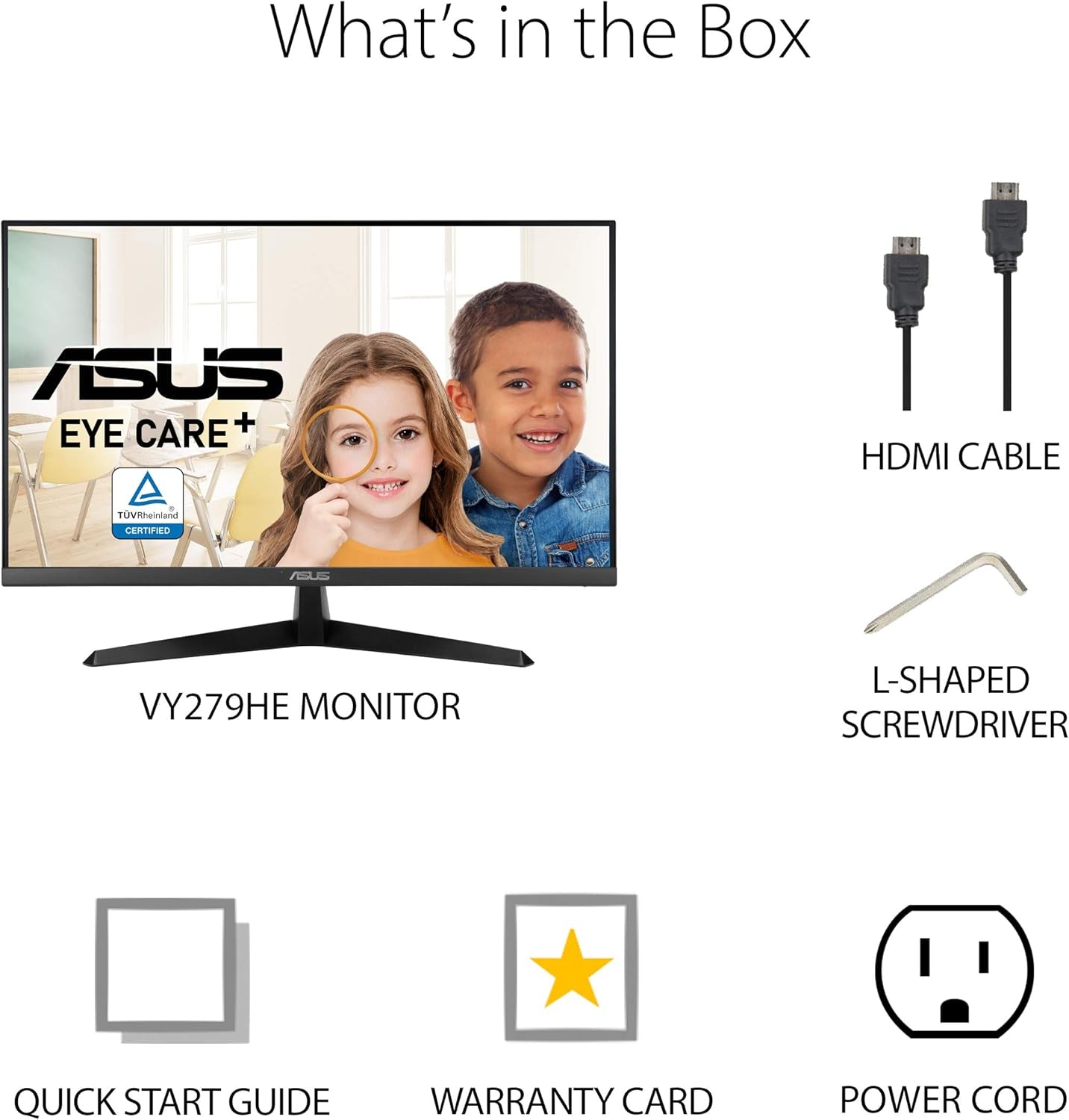 ASUS VY279HE 27” Eye Care Monitor, 1080P Full HD, 75Hz, IPS, 1Ms, Adaptive-Sync, Eye Care Plus, Color Augmentation, HDMI VGA, Frameless, VESA Wall Mountable