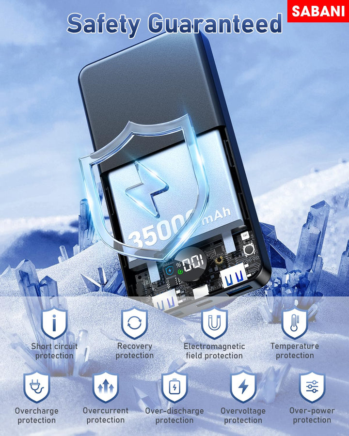SABANI Power Bank 35000 mAh con 4 cables integrados y carga rápida 22.5 W