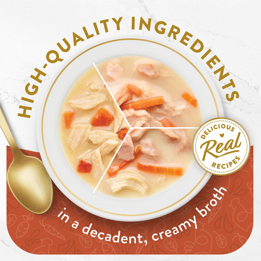 Comida humeda Purina Fancy Feast Broths cremosa gatos 12 sobres