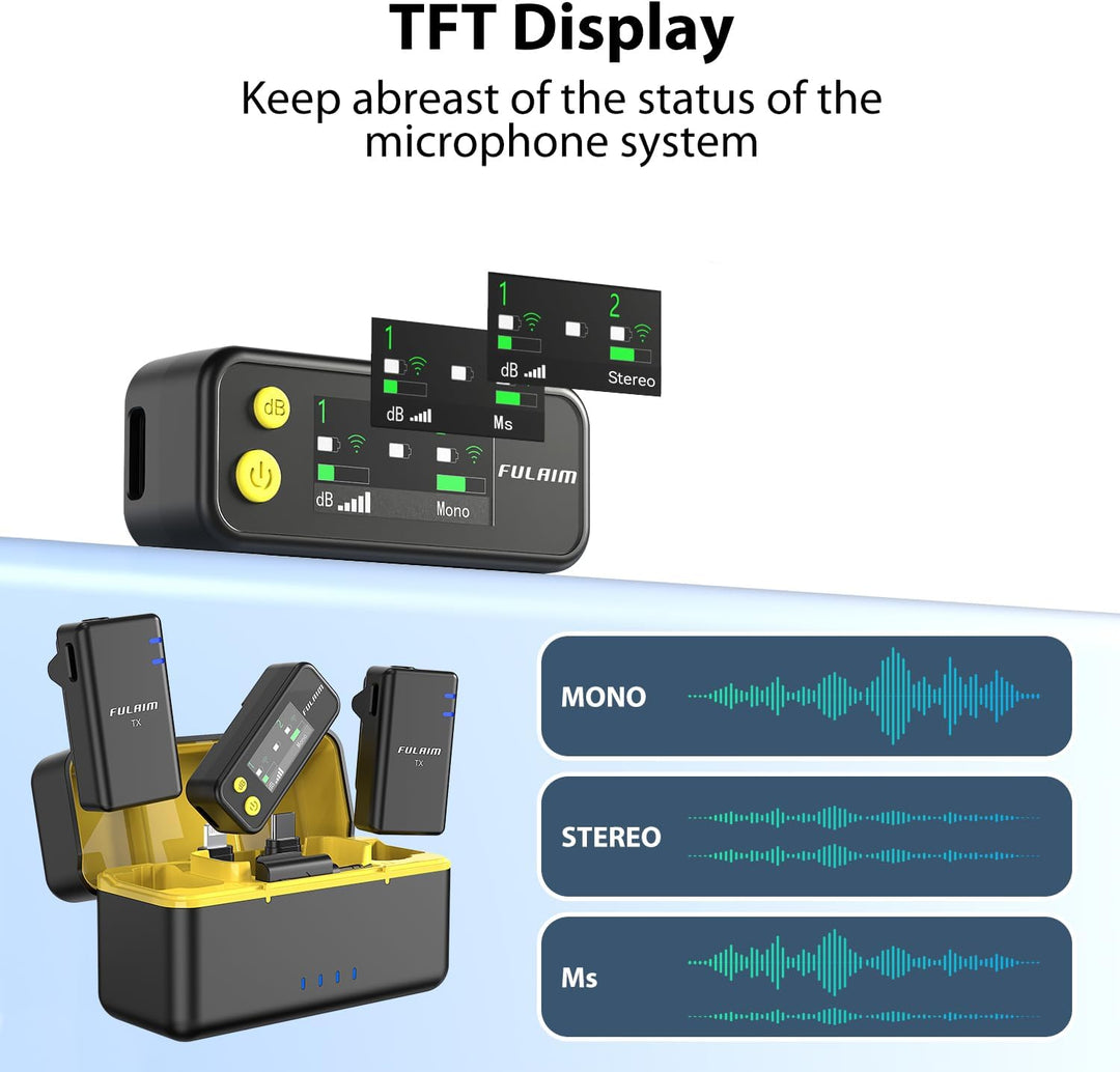 FULAIM X5M Wireless Lavalier Microphone System, Lavalier Lapel Mic with 18H Battery Life Charging Case for DSLR Cameras/Iphone/Android/Live Streaming