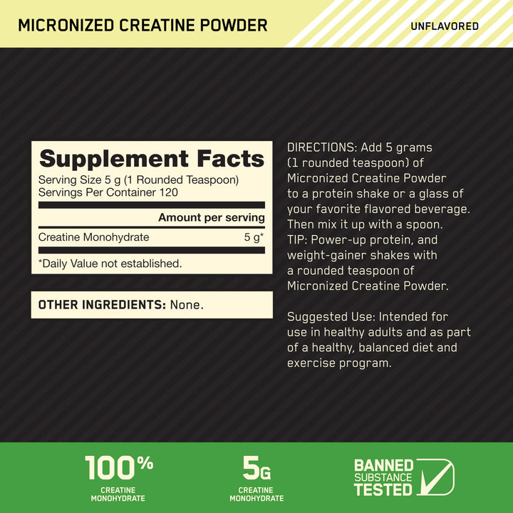 Creatina Micronizada Optimum Nutrition – Monohidrato 100 %, 600 g