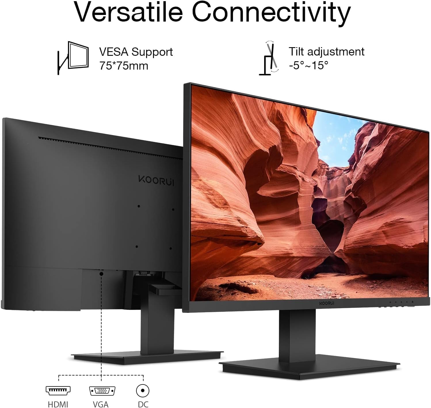 KOORUI 24-Inch Computer Monitor Full HD 1920 X 1080P VA Display 75Hz 3000:1 Contrast Ratio with HDMI, VGA, Frameless, 75 X 75 Mm VESA Mountable, Ergonomic Tilt, Black, 24N1A