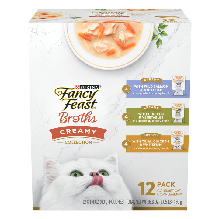 Comida humeda Purina Fancy Feast Broths cremosa gatos 12 sobres