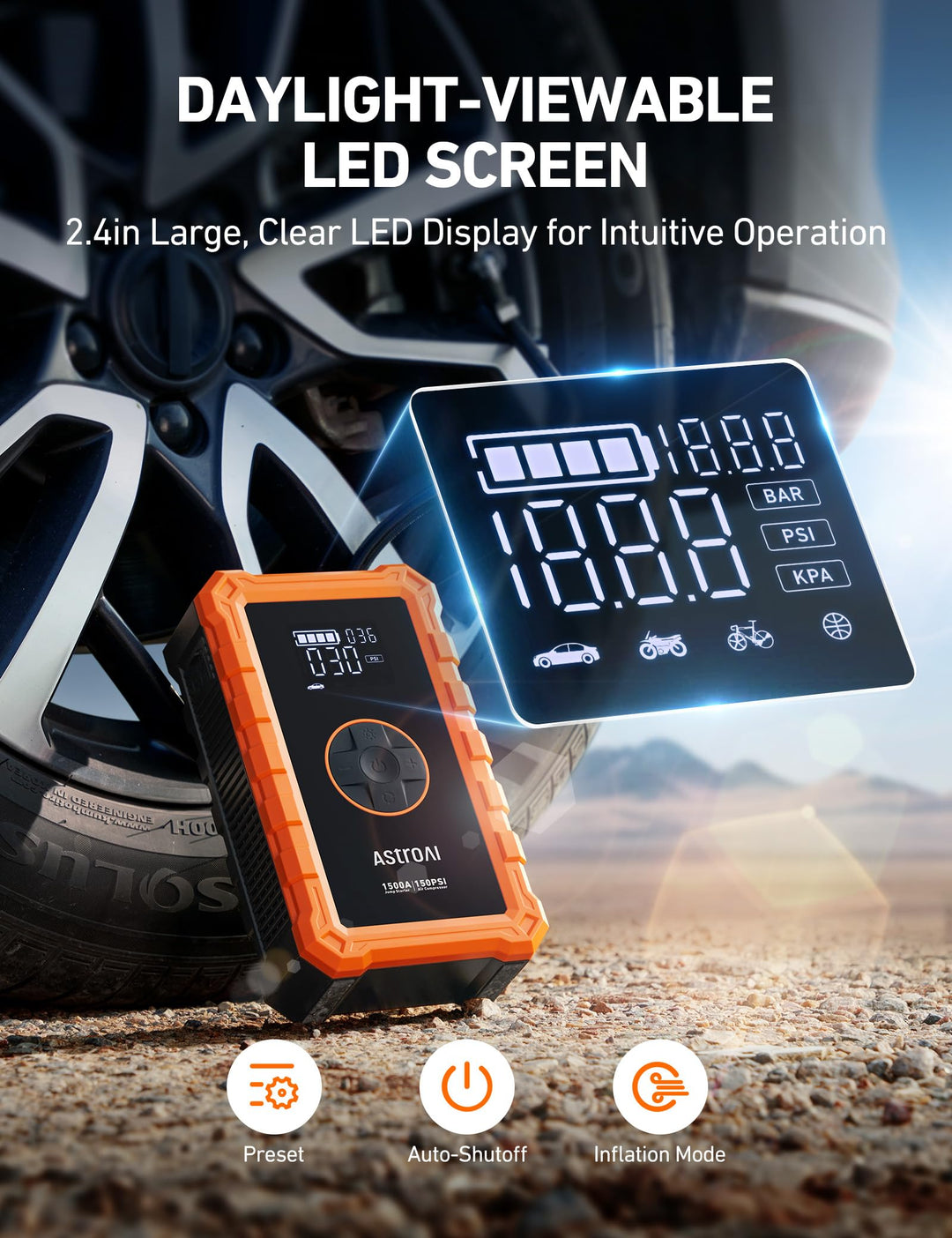 Arrancador de Bateria AstroAI S8 1500A con Compresor 12V