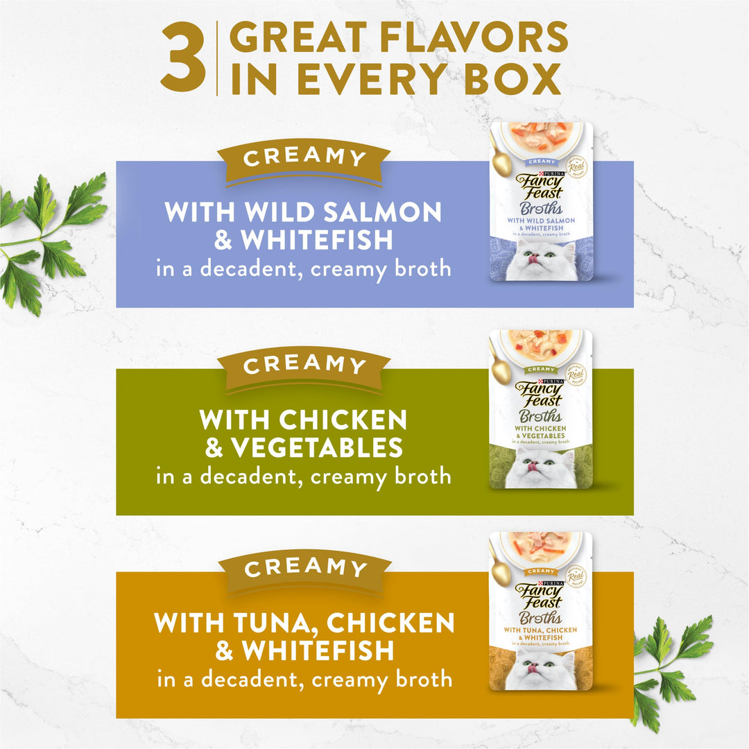 Comida humeda Purina Fancy Feast Broths cremosa gatos 12 sobres