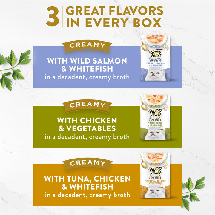 Comida humeda Purina Fancy Feast Broths cremosa gatos 12 sobres