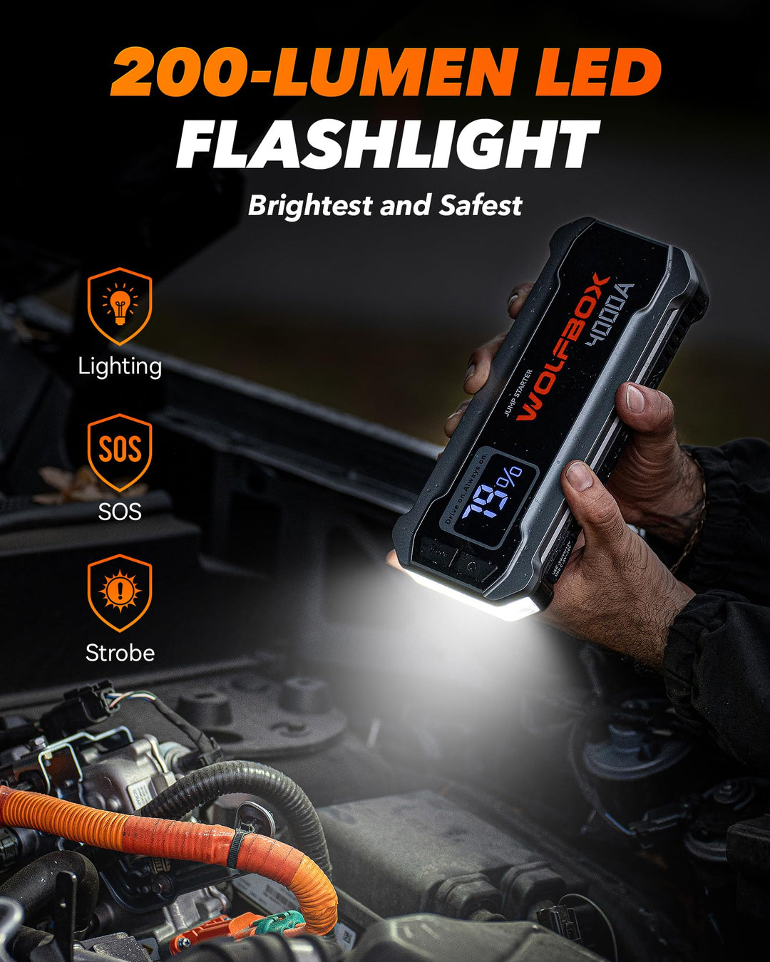 Arrancador de Bateria Wolfbox 4000A 12V con Cargador Rapido