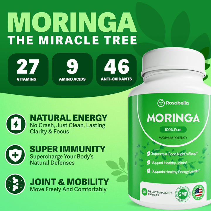 Rosabella Moringa 800 mg 60 Capsulas | Superalimento Verde