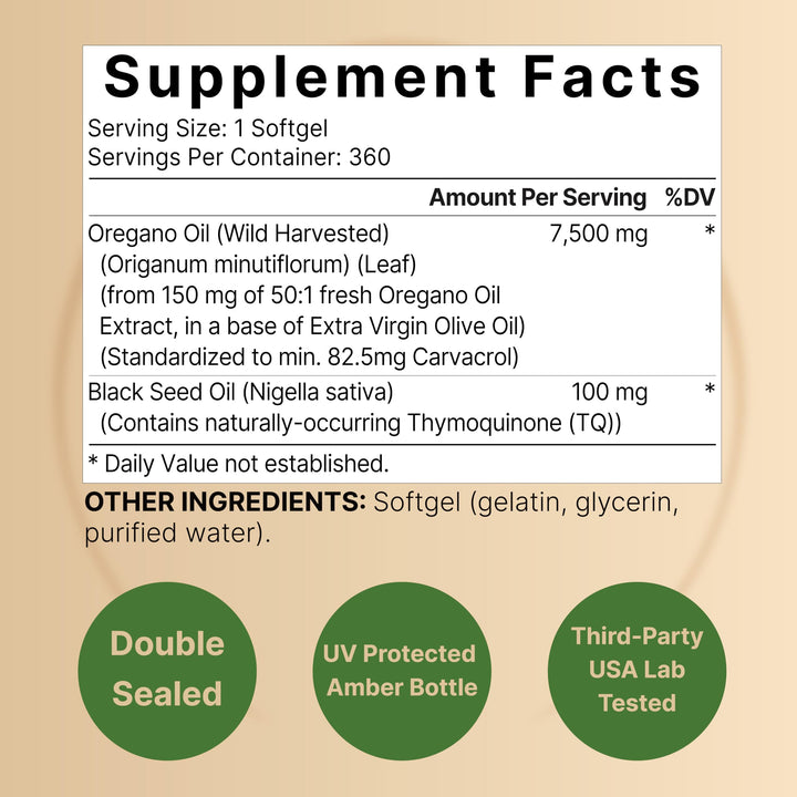 NatureBell Aceite de Oregano 7 500 mg 360 Capsulas | Complejo Semilla Negra