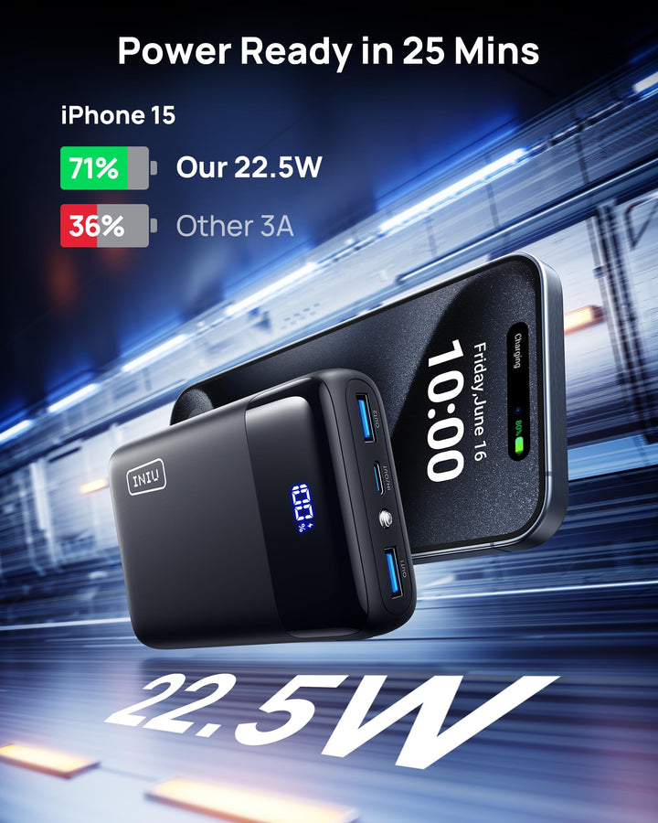 INIU Power Bank 20000 mAh 22.5W mini con pantalla LED y carga rápida USB-C