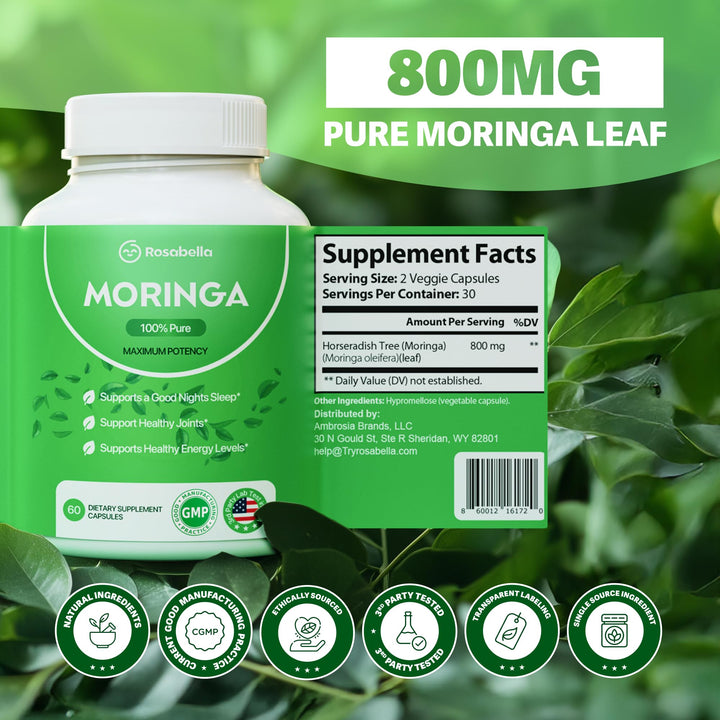 Rosabella Moringa 800 mg 60 Capsulas | Superalimento Verde