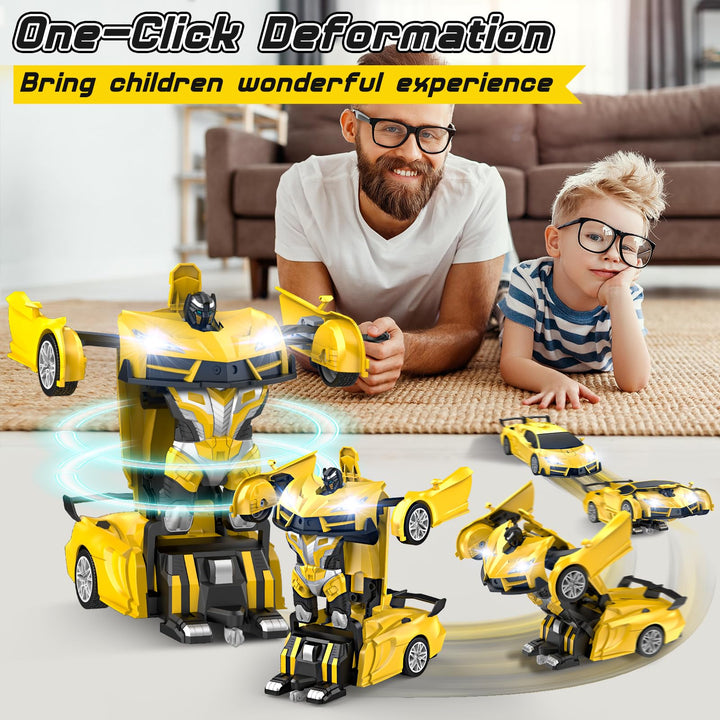 Carro Robot Qumcou Rc 2en1 Amarillo con Luces LED