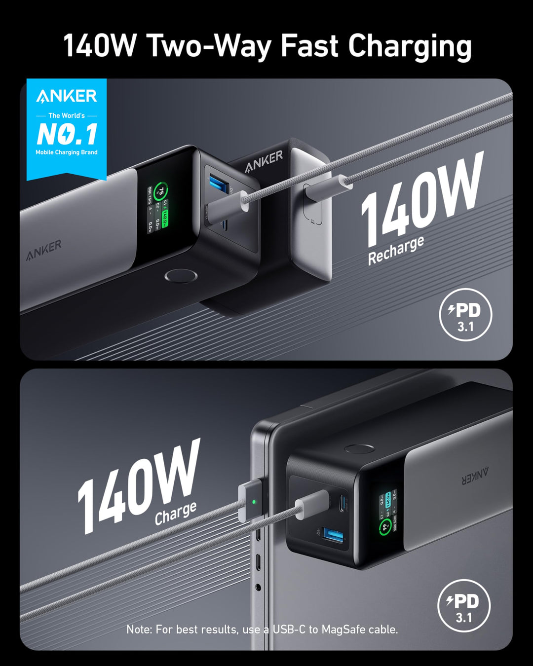 Anker 737 Power Bank 24000 mAh 140W con pantalla inteligente y carga rápida USB-C